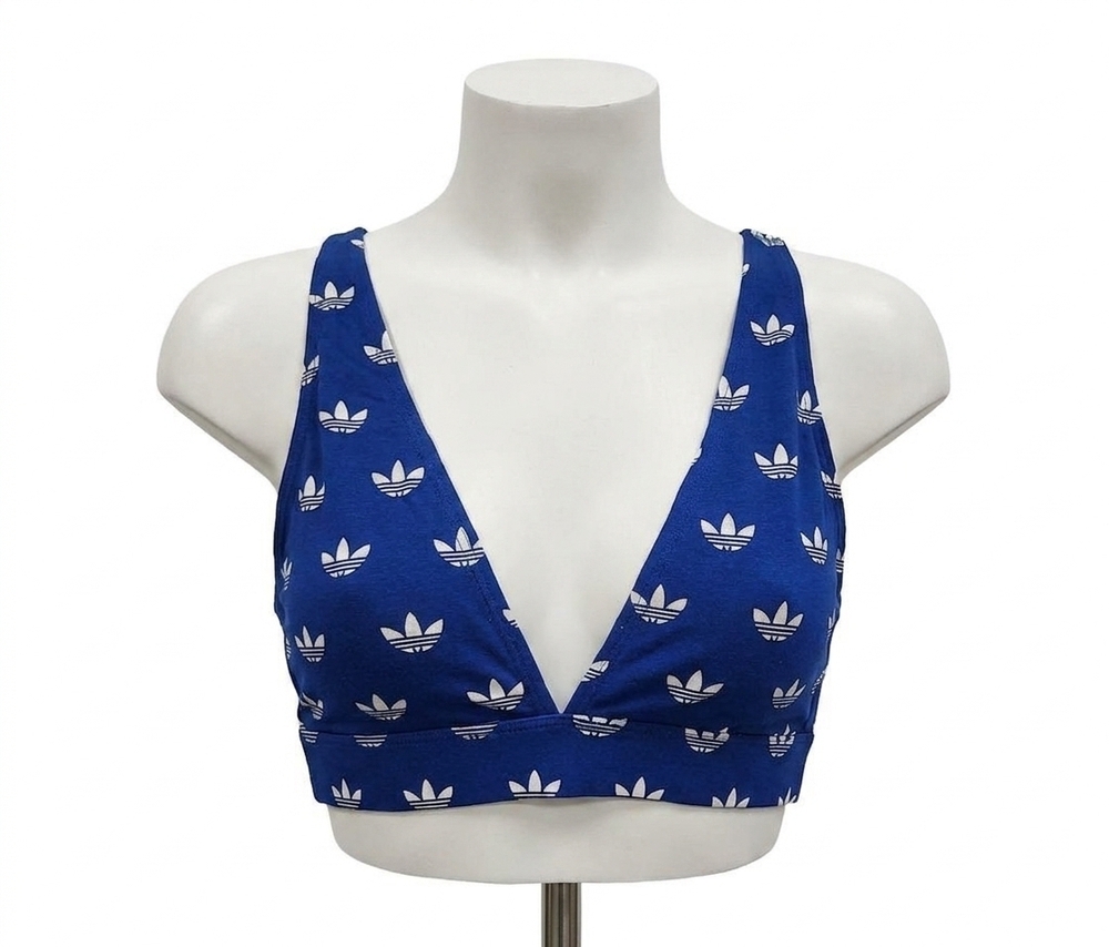NEW ADIDAS adicolor comfort flex unlined triangle bralette in blue pattern